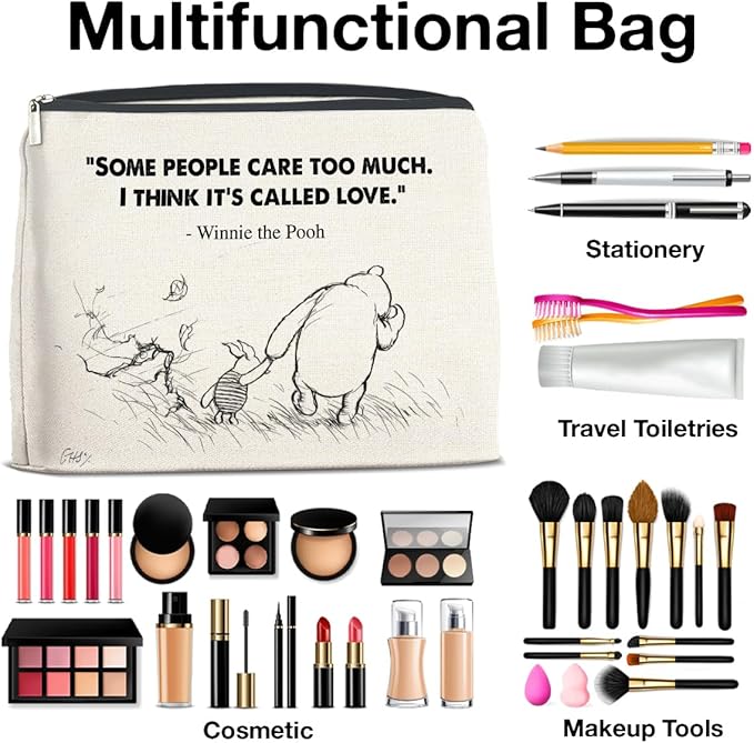 YeleY Winnie the Pooh Gifts for Women Girls Inspirational Gift Winnie the Pooh Makeup Bag for Girls Women Friends Pooh Bear Cosmetic Bag Friendship Makeup Zipper Pouch