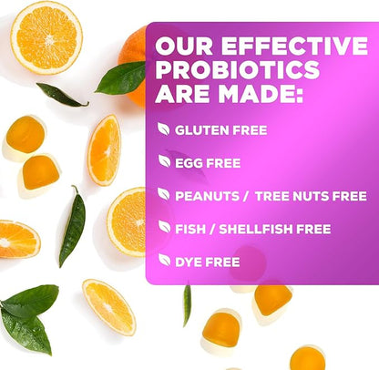 Probiotic Gummies for Women, Men & Teens - 5 Billion CFUs, 6 Probiotic Strains, Orange Flavor - Daily Probiotic Gummy Supplements for Natural Digestive Health, “Good” Gut & Immune Support - 60 Count