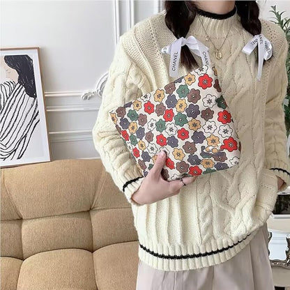 Cosmetic Bags for Women Makeup Bag Large Capacity Purse Travel Toiletry Zipper Storage Pouch Make up Brushes Organizer for Gifts (Flowers, Colorful)