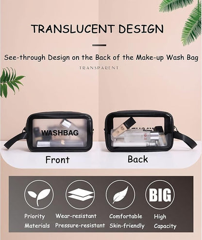 Travel Toiletry Bag for Women Men, Translucent Waterproof Travel Makeup Cosmetic Pouch Traveling Organizer for Toiletries, Cosmetic, Accessories CynynYxy (A-Black)