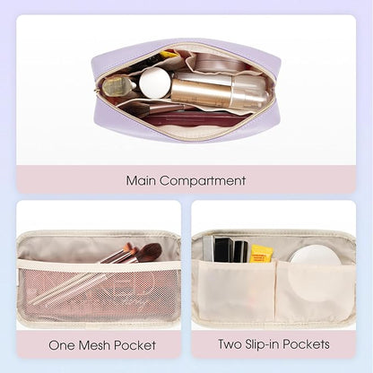 Wandering Nature Makeup Bag for Purse Cosmetic Bags for Women Make Up Organizer Travel Pouch Pencil Case with Slip-in Pockets Vegan Leather,Patent Pending