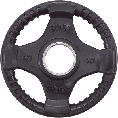 Body-Solid Quad Grip Design Rubber Plate - Olympic Weight Plates, Set with Rubber Coating, Dumbbell & Bumper Weights for Barbell
