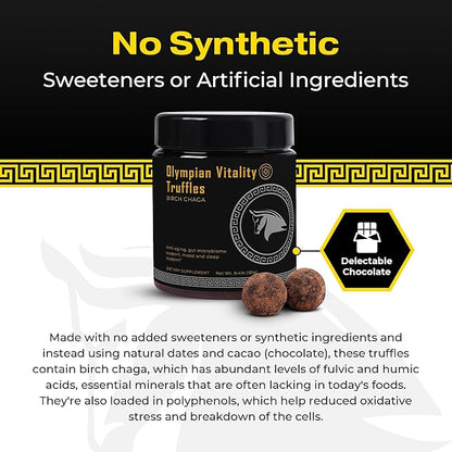 Olympian Vitality Truffles | Natural Gut Health Dessert & Gut Detox Supplement + Sleep Support | Humic & Fulvic Acid Organic Pure Cacao & Date | Non GMO & Organic | Spartan Bee Bread Brand