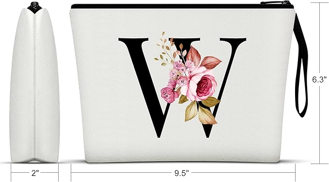 Vavabox A-Z Personalized Makeup Bag, Birthday Gifts for Women Mom, Gifts for Best Friend, Bride Bridesmaid Cosmetic bag (W, White)