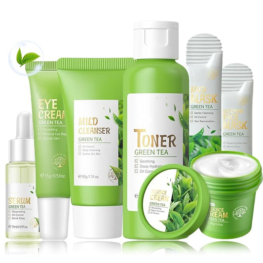 Green Tea Skin Care Kit Teenage Girls Gifts - Teen Skin Care Set Antioxidant - Hydrating Skincare Set with Face&Eye Cream,Toner,Serum,Cleanser - Mother's Day Gifts - Travel Essentials for Women (7PCS)
