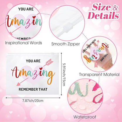 Reginary 100 Pcs Inspirational Gifts for Girls Women Travel Cheer Makeup Bag Bulk Loved Quotes Cosmetic Bags with Zipper Thank You Encouragement Birthday Gift Bag (Elegant)