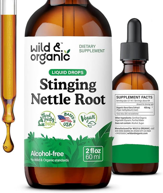 Wild & Organic Stinging Nettle Root Drops - Stinging Nettle Extract Tincture - Alcohol Free Nettle Supplement - Vegan, Sugar Free - 2 fl oz