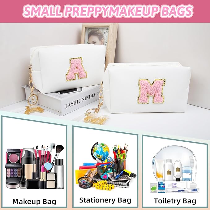 Birthday Gifts for Women Her,Travel Cute Makeup Bag,Large Capacity Cosmetic Bags for Women Makeup Pouch PU Leather Waterproof Cosmetic Bag (F, White)