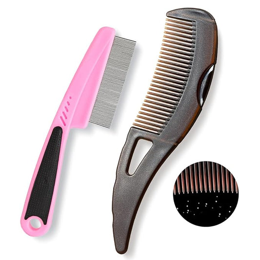 Dandruff Comb, Stainless Steel Fine Tooth Lice/Flea/Psoriasis Comb, Scalp Oil Buildup Removal Wide Hollow Tooth Button Hairbrush for Scalp Massage Care for Man Women and Kids (Pink)