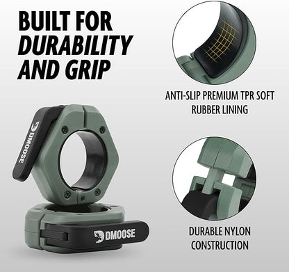 DMoose Fitness Barbell Clips 2" (Pair) - Quick Release Olympic Barbell Clamps & Collars with Anti Slip TPR Lining for Secure Weightlifting & Powerlifting - Weight Clips for Bars at Home or Gym