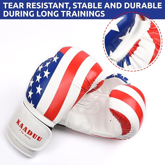 USA Flag Boxing Gloves for Men & Women, Boxing Training Gloves, Kickboxing Gloves, Sparring Punching Gloves, Heavy Bag Workout Gloves for Boxing, Muay Thai, American Flag Boxing Gloves