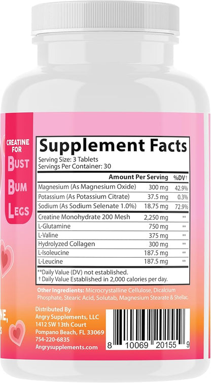 Better Booty BBL Tablets - Creatine for Booty Gains & Muscle Building, Glute Builder Supplement for Women with Creatine Monohydrate, L-Glutamine, Collagen, and BCAA's (90ct)