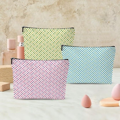 3pcs Cosmetic Bags for Women Makeup Bag, Bachelorette Party Favors Christmas Birthday Friendship Gifts for Women Girls Best Friends Bestie Travel Toiletry Bag Skin Care Bag, Blue Purple Green Plaid