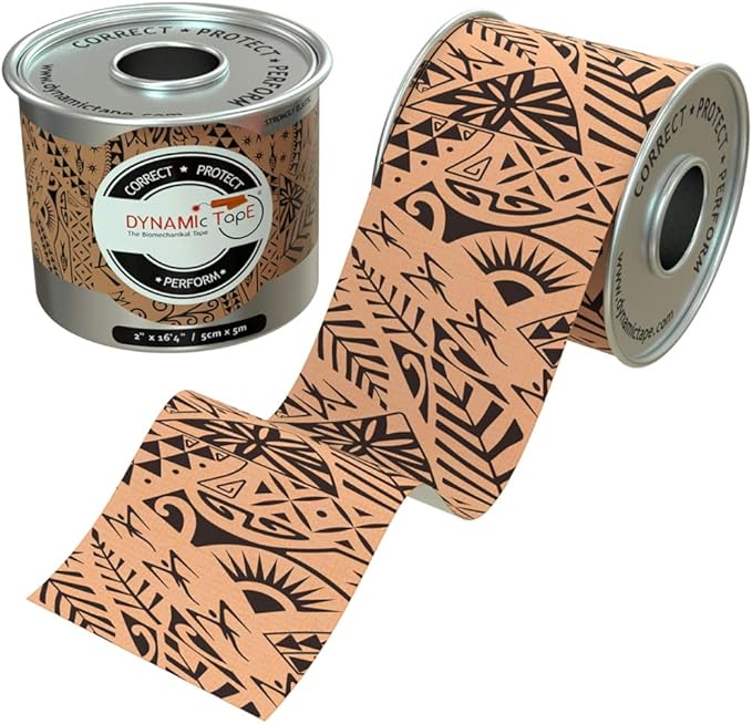 Dynamic Tape Original | Biomechanical Adhesive Tape | Physio Tape for Knee, Ankle, Shoulder, Leg, Muscle Support | Sports Tape for Football, Rugby, Ideal for Athletes | Beige & Black - 2" (6)