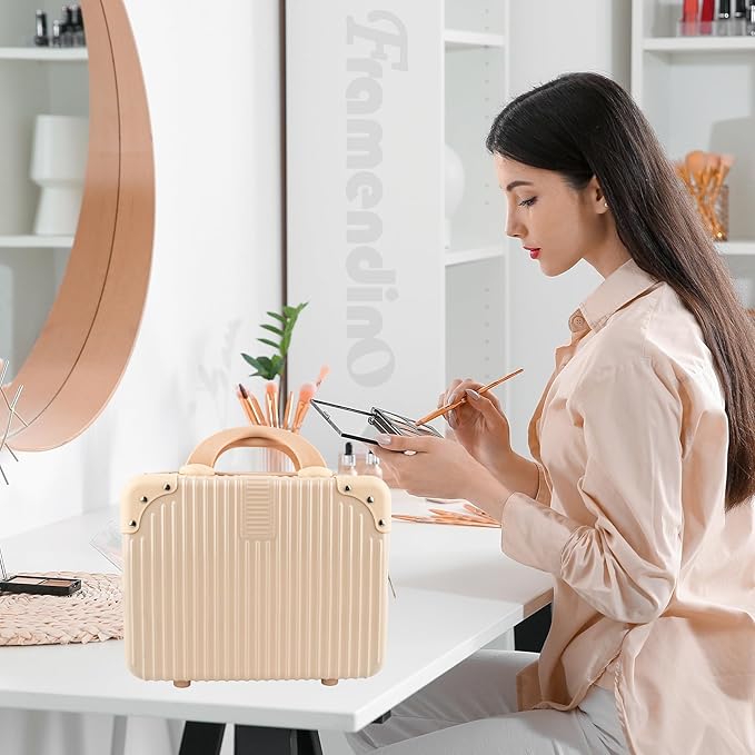 Framendino, Portable Hard Shell Cosmetic Suitcase Makeup Travel Case Pink