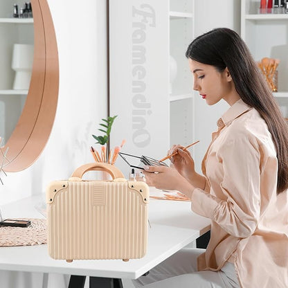 Framendino, Portable Hard Shell Cosmetic Suitcase Makeup Travel Case Pink