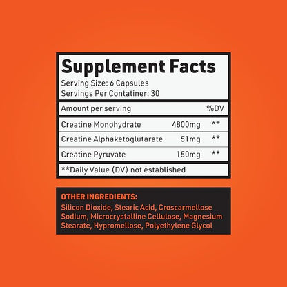 Creatine Capsules - 5g Premium 3X ThreeAtine Pre Workout Bulk Muscle Mass Gainer - High Absorption Easy-to-Take Creatine Monohydrate Pills Alternative Optimum Performance for Men Women - 180 Capsules