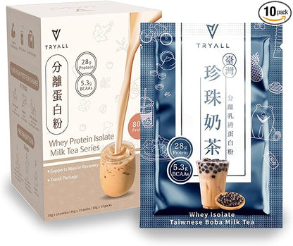 TRYALL Recharge Post Workout Supplement Daily Muscle Builder & Recovery Supplement (Taiwan Bubble Milk Tea, 10 Packs)