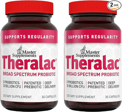 Master Supplements Theralac - 30 Capsules, Pack of 2 - Multi-Strain Probiotic for Optimal Gut Health + Gas & Bloating Relief - Gluten Free - 60 Servings