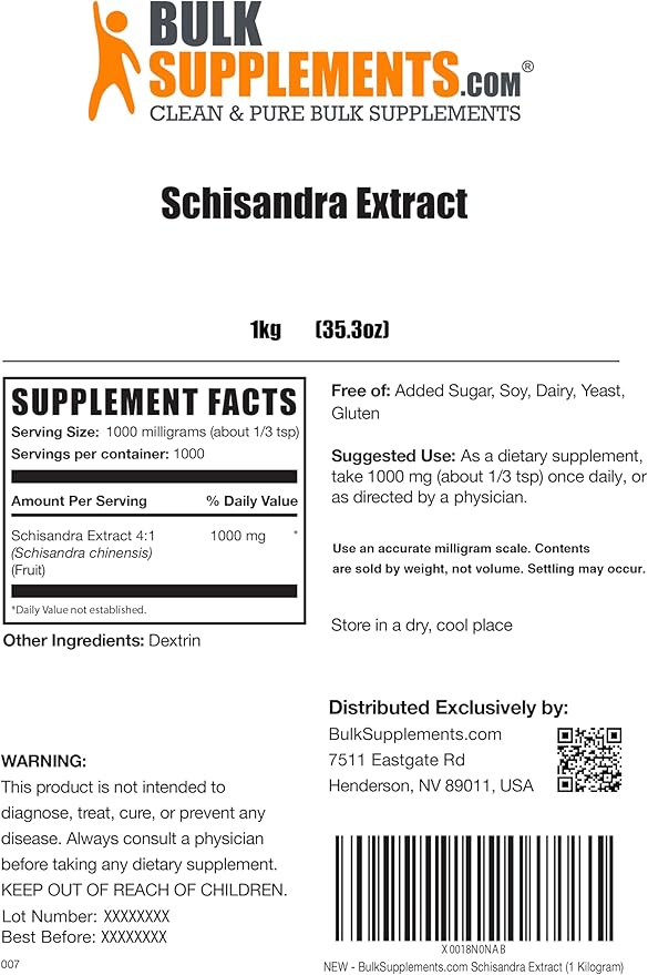 BulkSupplements.com Schisandra Extract Powder - Schisandra Supplement, from Schisandra Berries - Herbal Extract, Gluten Free - 1000mg per Serving, 5kg (11 lbs) (Pack of 5)