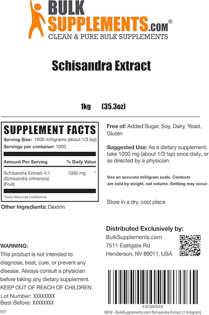 BulkSupplements.com Schisandra Extract Powder - Schisandra Supplement, from Schisandra Berries - Herbal Extract, Gluten Free - 1000mg per Serving, 5kg (11 lbs) (Pack of 5)