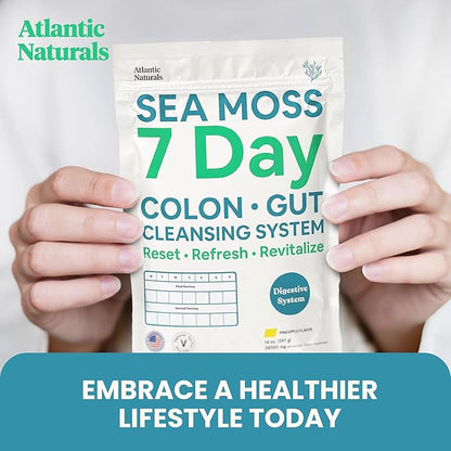 Atlantic Naturals - Sea Moss 7-Day Cleanse Colon & Gut Detox - Juice Cleanse Support with Psyllium Husk Senna Powder - Body Cleanse and Detox for Women & Men - Pineapple Flavor Mix Detox Drink (14 oz)