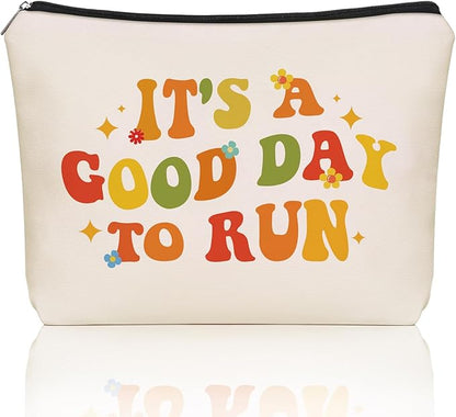 Running Graduation Gifts Makeup Bag: Cute Cosmetic & Toiletry Pouch It's a Good Day To Run For Girls Runner, Nieces, Girlfriends, Mom, Coworkers.Ideal Gift for Travel, Weekend Party, Birthday