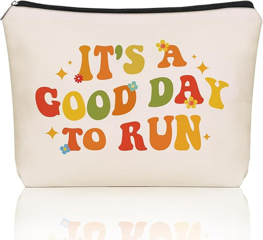 Running Graduation Gifts Makeup Bag: Cute Cosmetic & Toiletry Pouch It's a Good Day To Run For Girls Runner, Nieces, Girlfriends, Mom, Coworkers.Ideal Gift for Travel, Weekend Party, Birthday
