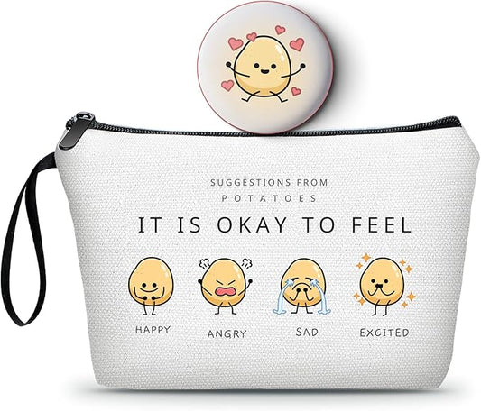 Potato Gifts,Fun Gifts for Women,Sisters, Daughter, Positivity Gifts,Funny Makeup Bag with Mirror, Friend Birthday Gifts for Women,Womens Gifts Unique,Christmas Gifts