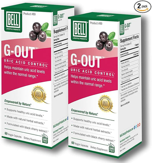 Bell G-Out Uric Acid Cleanse -2 Pack Combo | A Unique Blend of Herbal Extracts That Supports Uric Acid Levels Within Normal Range | 120 Capsules