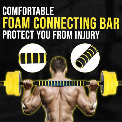 2-In-1 Adjustable Dumbbell Set, Dumbbell and Barbell Set, Yellow