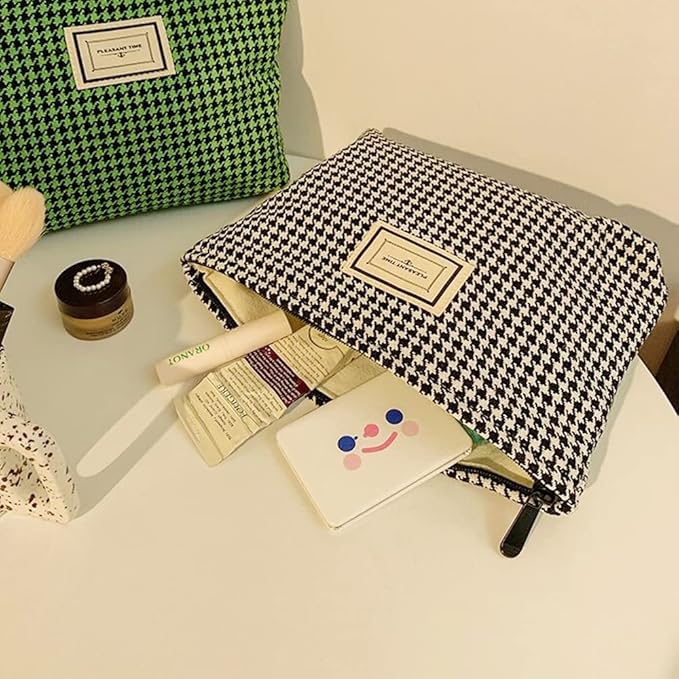 Cosmetic Bags for Women Makeup Bag Large Capacity Purse Travel Toiletries Zipper Storage Pouch Make up Brushes Organizer for Gifts (Houndstooth, Green)