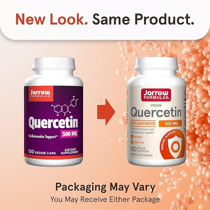 Jarrow Formulas Quercetin 500 mg, Dietary Supplement, Antioxidant Support for Cardiovascular and Immune Health, 100 Veggie Capsules, 100 Day Supply