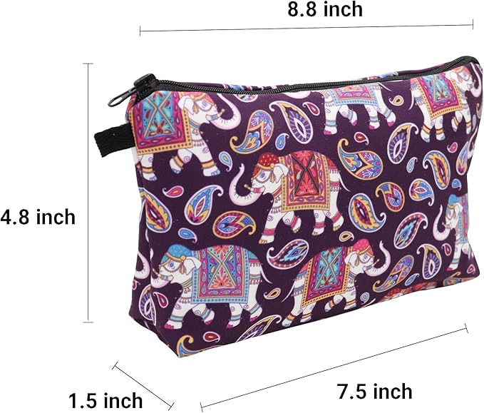 Cute Travel Makeup Bag Cosmetic Bag Small Pouch Gift for Women (Elephant Paisey)