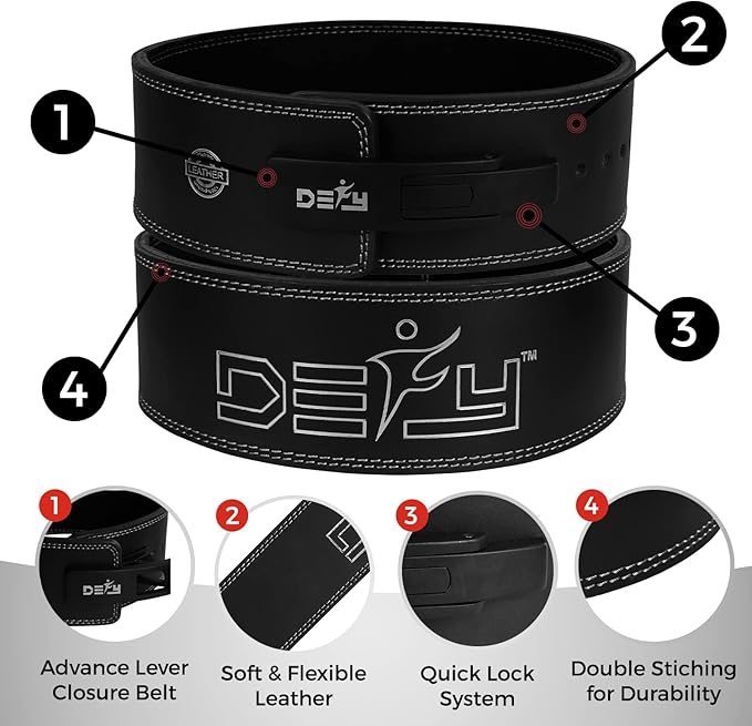 DEFY Weight Lifting Lever Belt - Pure Leather 10MM Weightlifting 4" Wide