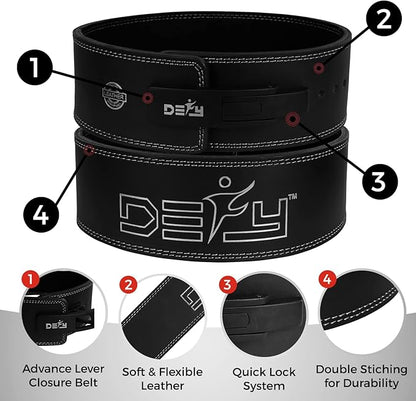 DEFY Weight Lifting Lever Belt - Pure Leather 10MM Weightlifting 4" Wide