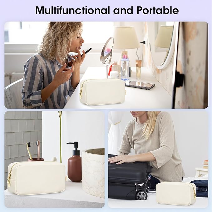 Wandering Nature Makeup Bag for Purse Cosmetic Bags for Women Make Up Organizer Travel Pouch Pencil Case with Slip-in Pockets Vegan Leather,Patent Pending