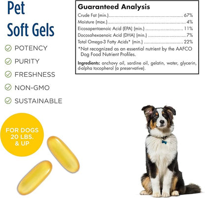 Nordic Naturals Omega-3 Pet, Unflavored - 120 Soft Gels - 330 mg Omega-3 Per Soft Gel - Fish Oil for Dogs with EPA & DHA - Promotes Heart, Skin, Coat, Joint, & Immune Health