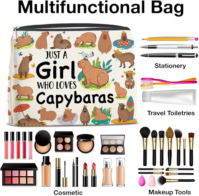 Capybara Lover Gifts Makeup Bag, Just a Girl Who Loves Capybaras Cosmetic Zipper Pouch