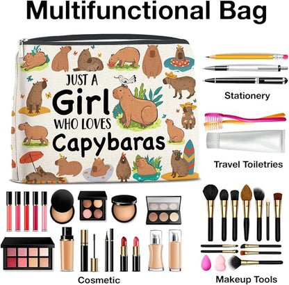 Capybara Lover Gifts Makeup Bag, Just a Girl Who Loves Capybaras Cosmetic Zipper Pouch