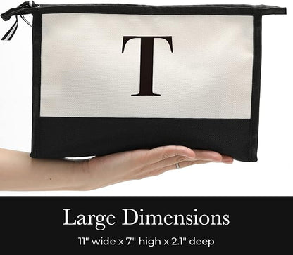 Monogrammed for Women Initial bridesmaid gifts, Personalized monogram Monogram Cosmetic Bag,Travel Makeup Bag Suitable for Wedding weekend Beach Gift for Women Teachers Friends.Pure letters T