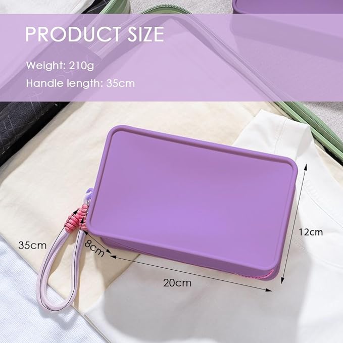 Travistar Silicone Travel Makeup Bag - Large Capacity Make Up Pouch Travel Makeup Organizer Bag Waterproof Toiletry Bag Portable Cosmetic Bag Small Womens Brush Holder Bag with Zipper Closure Purple