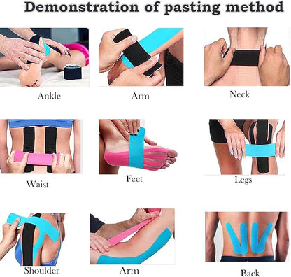 Kinesiology Tape Pro Athletic Sports Breathable Latex Free Tape for Ankle Knees Elastic Running Tennis Swimming Football Sports Activities Tapes(3 Rolls,60 Precut Strips Pink)
