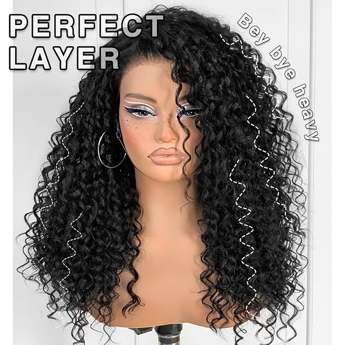 Wear And Go Glueless Wig Pre-Plucked Synthetic Curly Wig HD Lace Frontal Wig 13x6 Afro Wig Kinky Curly With Layer Beginners Friendly 18 Inch