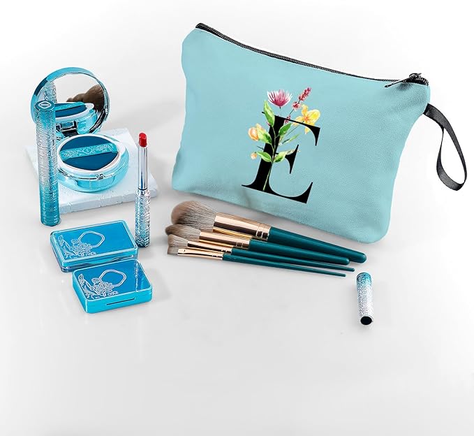 SEAMOON Women Birthday Unique Bride to be Bridal Shower Initial Gifts for Mom Sister Friend Her Teacher Aunt Makeup Cosmetic Bag with Mirror Mothers Day Christmas Graduation E