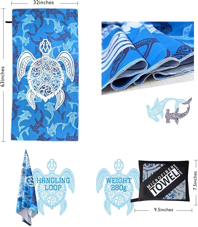 Beach Towel - Microfiber Beach Towels(63" x 32" 1Pcs)- Quick