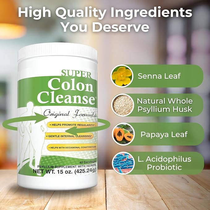 Health Plus Super Colon Cleanse Original Formula (1991-2018), 15 oz Powder, 42 Servings - Natural Detox, Digestive Support, Constipation Relief & Gentle Gut Cleanse