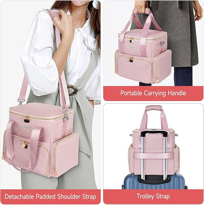 Extra Large Makeup Bag,4 in 1 Cosmetic Storage Organizer Travel Case with Detachable Pouches and Dividers,Pink