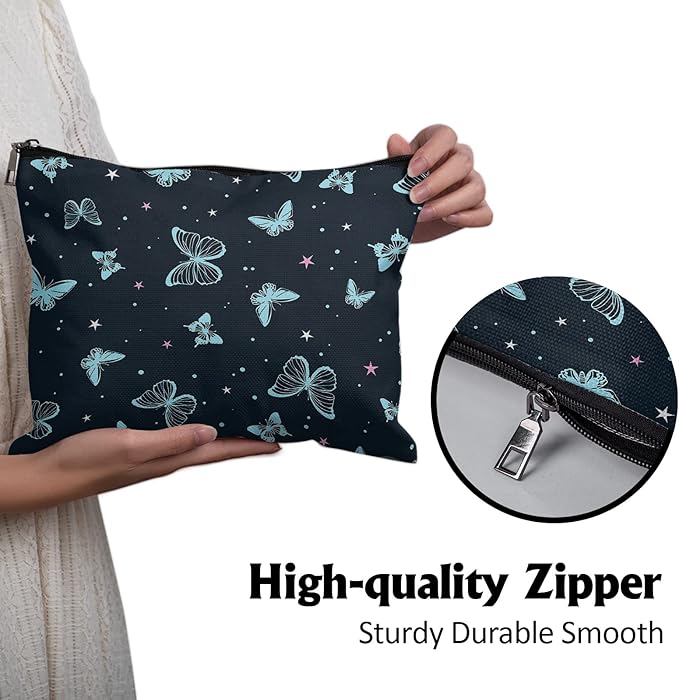 Cafl Beautiful Butterfly Makeup Bag Cute Butterfly Zipper Pouch Cosmetic Pouch Large Travel Linen Make Up Organizer for Purse for Girls Women 10×8Inch