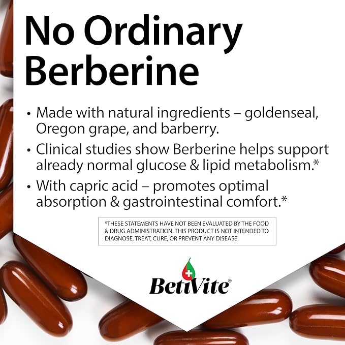 BetiVite Berberine Supplements, Berberine Glucose Support, Combined with MCT Oil for Optimal Berberine Absorption, 90 Soft gels